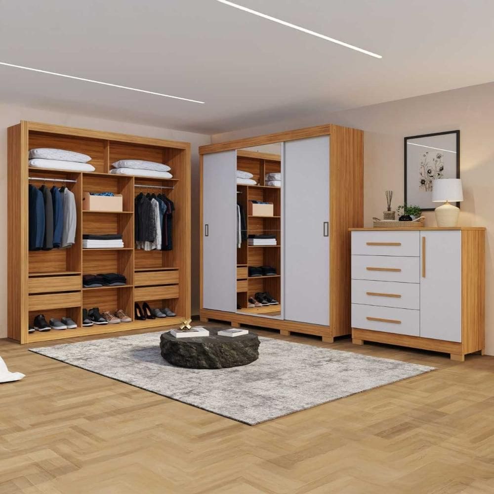 Conjunto Para Quarto Guarda Roupa Cômoda e Closet Amoudi Móveis