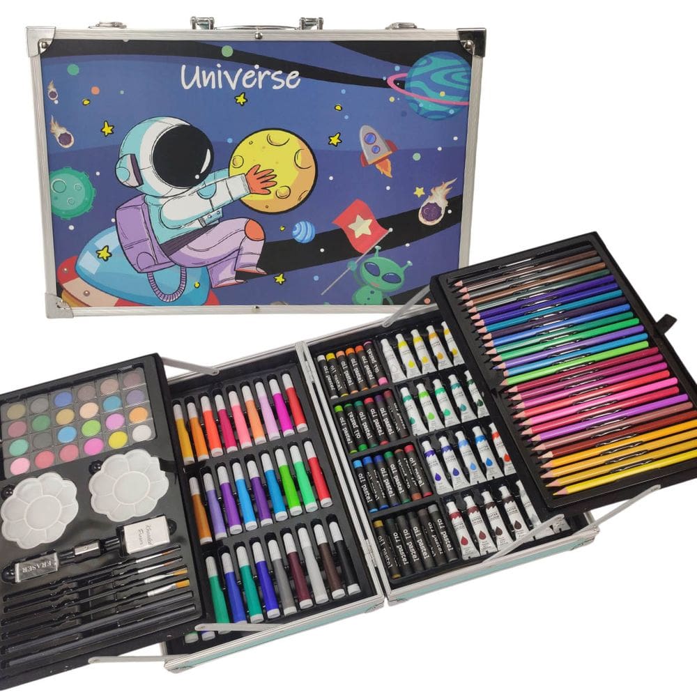 Maleta De Pintura Infantil Criança Kit Escolar 145 Peças Lapis Pincel Tinta de Colorir Arte Desenho