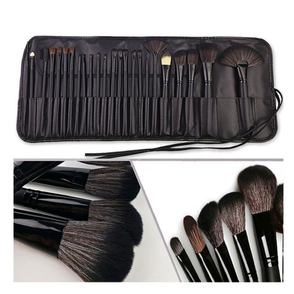 Conjunto de pincéis de maquiagem de 24 peças com estojo de armazenamento de fibra sintética