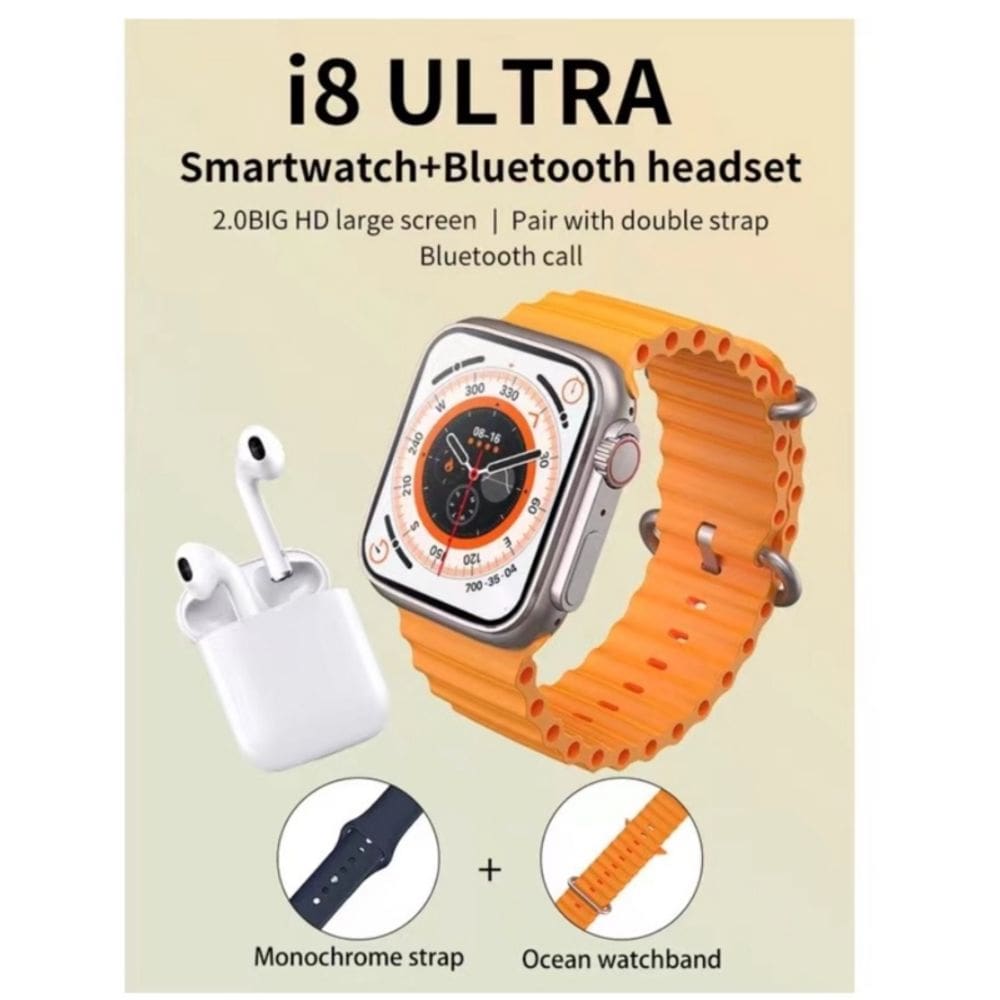 Conjunto Smart Watch i8 Ultra 8 com 2 alças e fones de ouvido