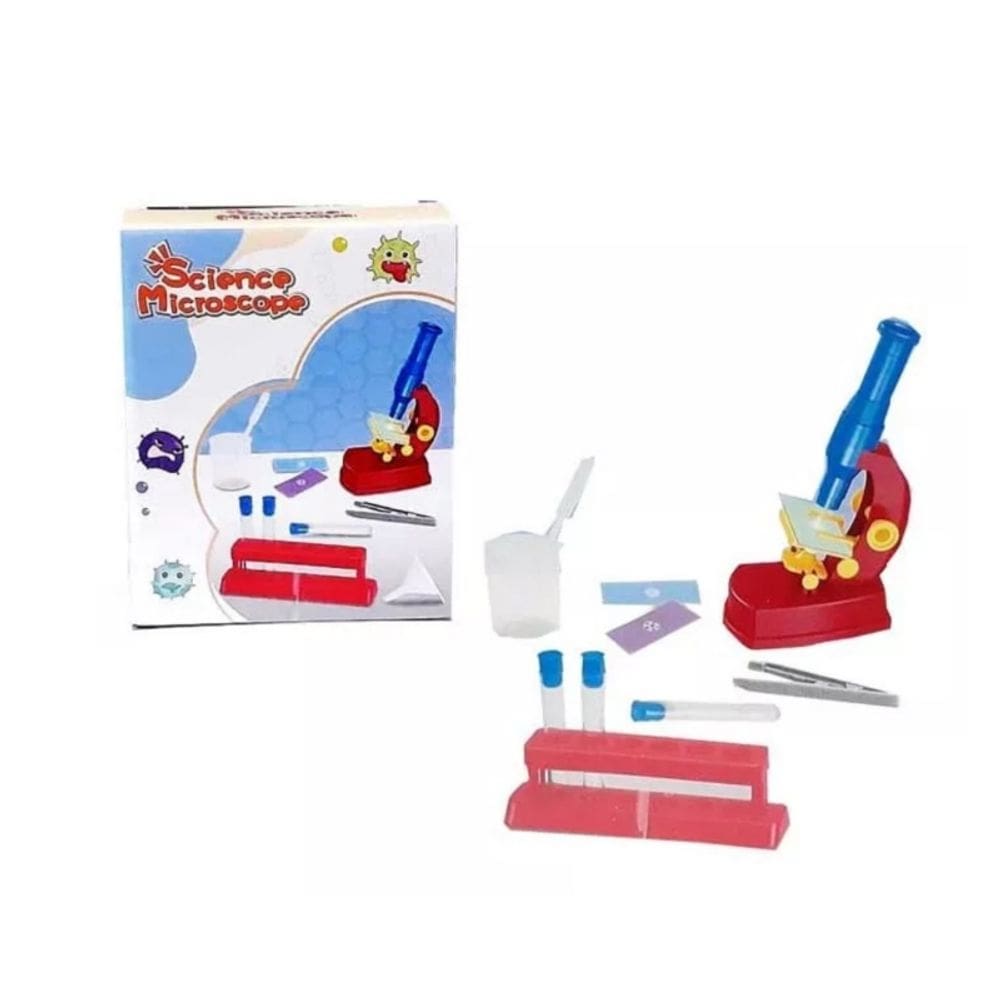 Experimentos educacionais científicos com microscópio de brinquedo com luz