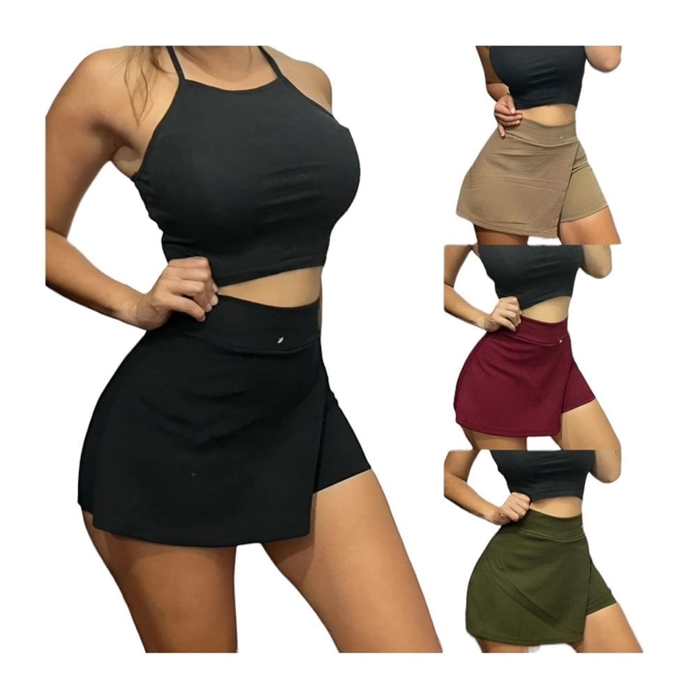 Pacote de saias femininas, tipo curto x3, poliéster