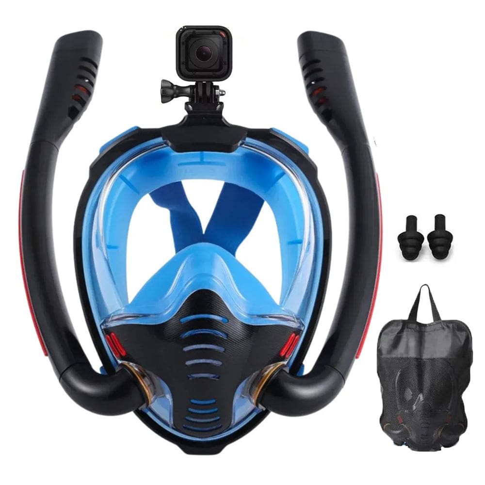 Mascara Mergulho Snorkel Duplo Facial Respiraçao Nataçao Visao 180 Antiembaçante
