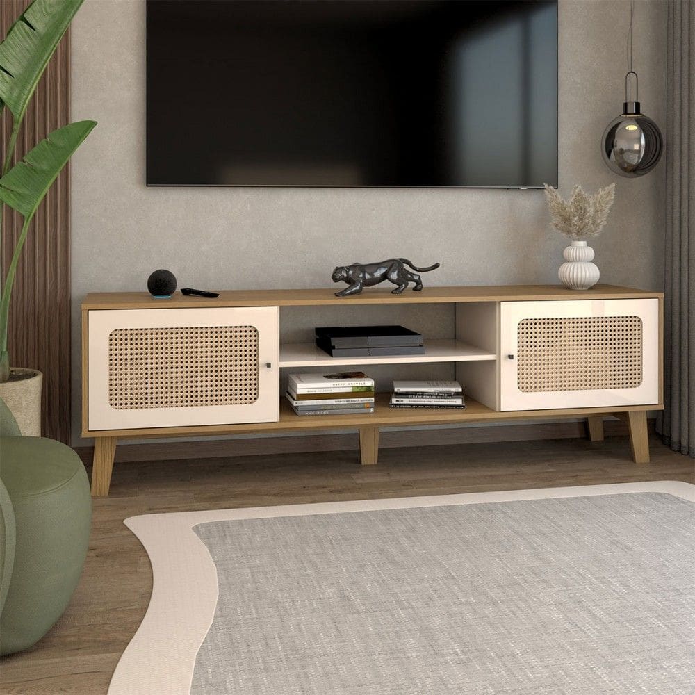 Rack para TV Até 75 Polegadas Retro 2 Portas Carvalho/Off White - Panorama Móveis