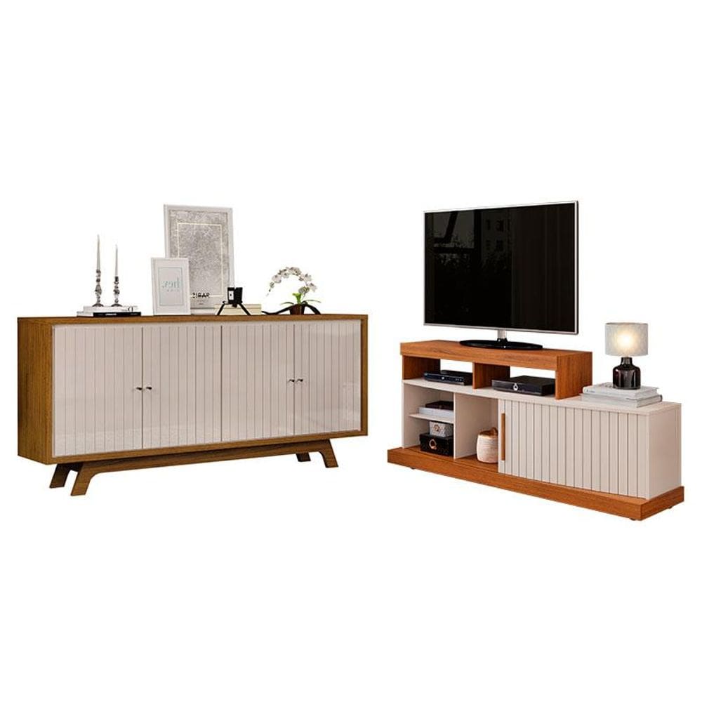 Rack Bancada Valle e Aparador Buffet Mercuri Freijó Off White - DJ Móveis