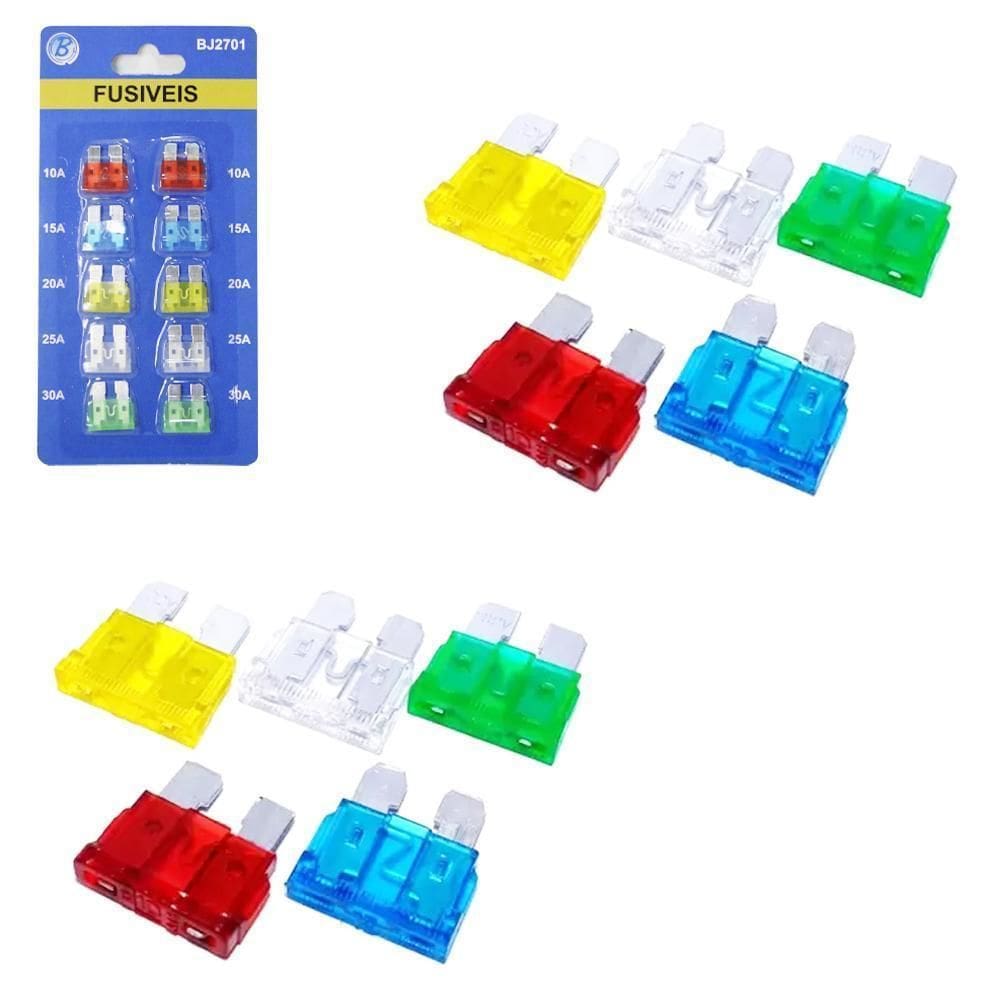 Jogo Fusiveis Automovel Lamina Medio Com 10 Pecas Na Cartela