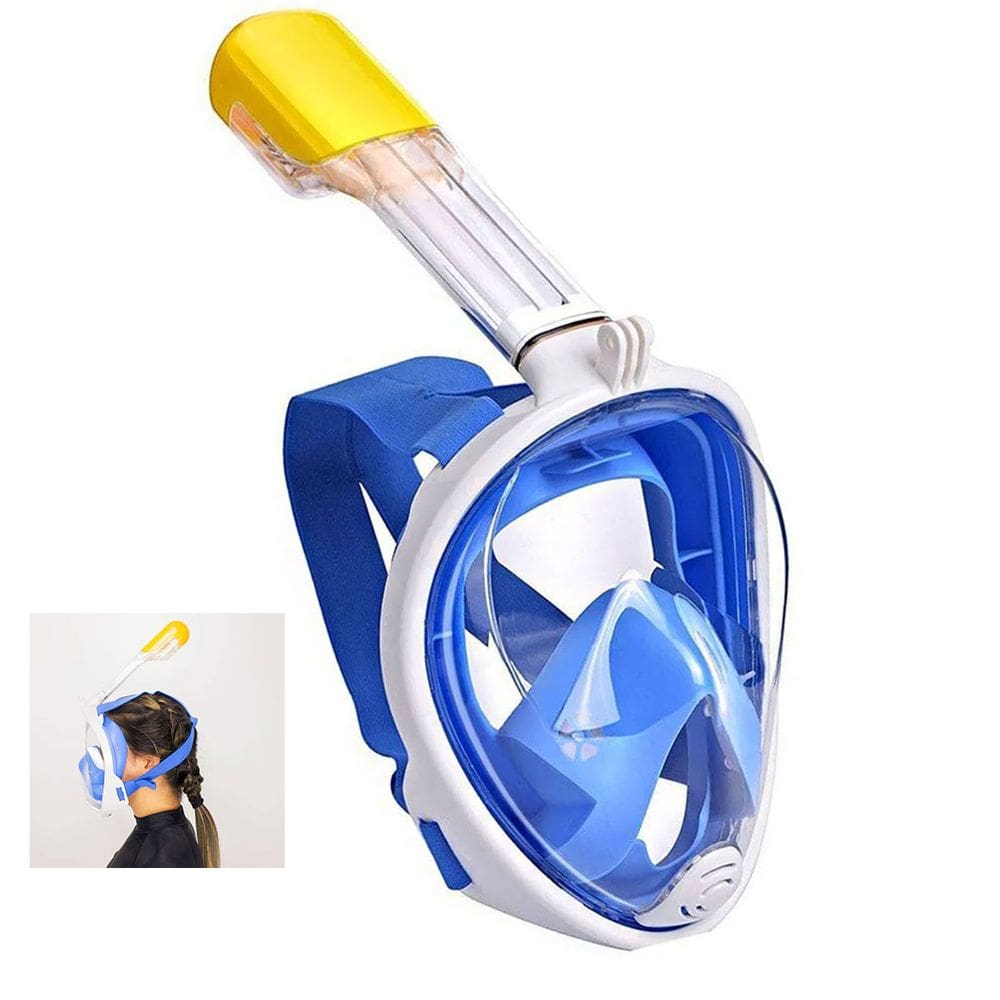 Mascara de Mergulho Full Face Snorkel Anti Embaçamento Esporte Nataçao Praia Piscina Diversao Lazer Suporte para Camera