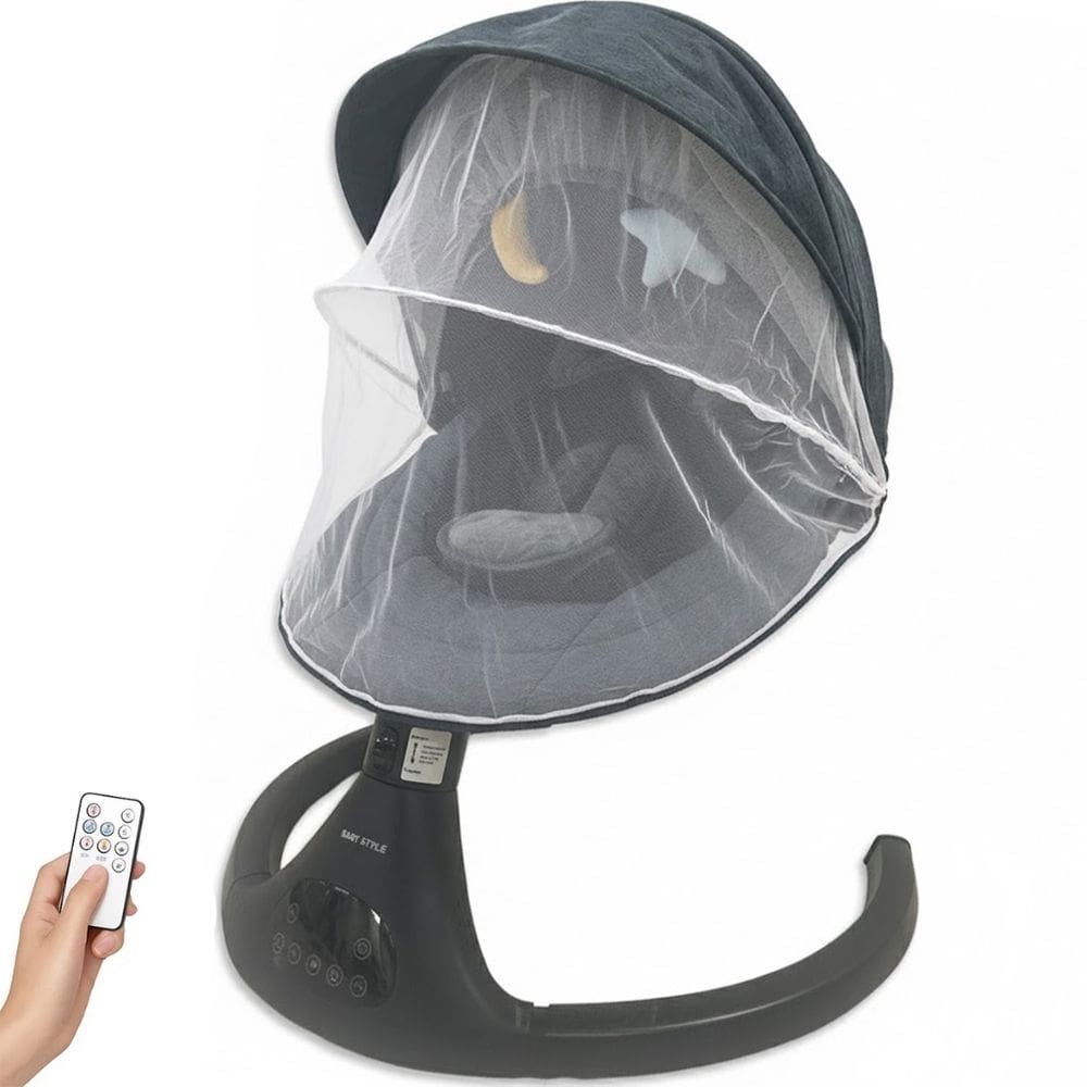 Cadeira de Descanso e Balanço Cadeirinha para Bebê com Musica Mosquiteiro e Controle Remoto Preta Premium