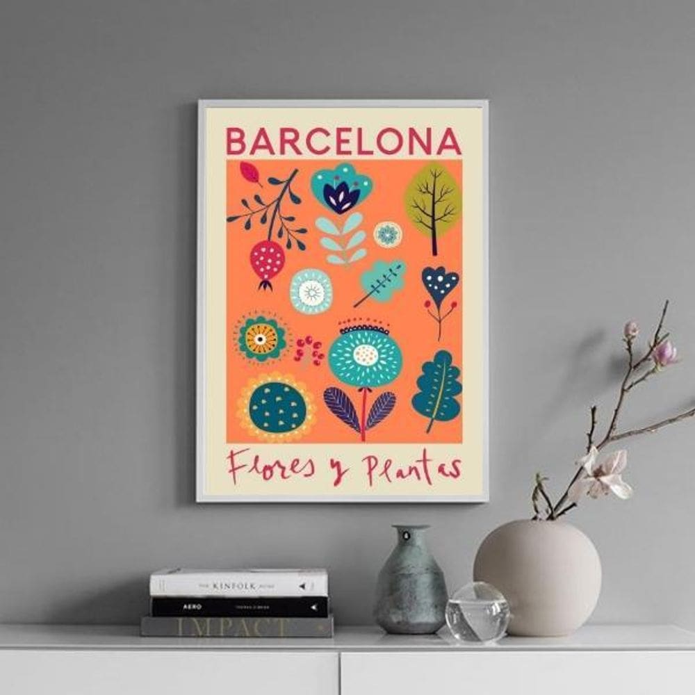 Quadro Poster Flores E Plantas - Barcelona 24X18Cm - Vidro