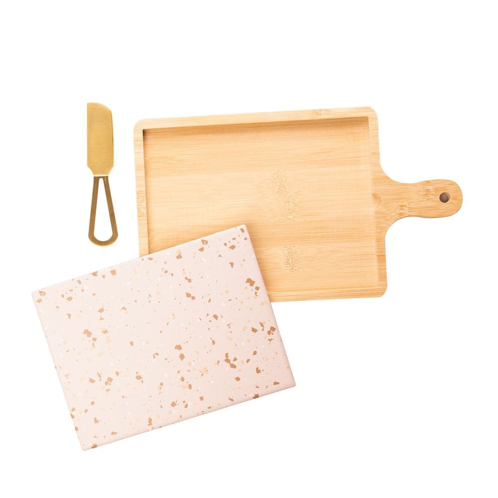 Conjunto 3 Peças para Queijo com Bandeja de Bambu e Faca Dou