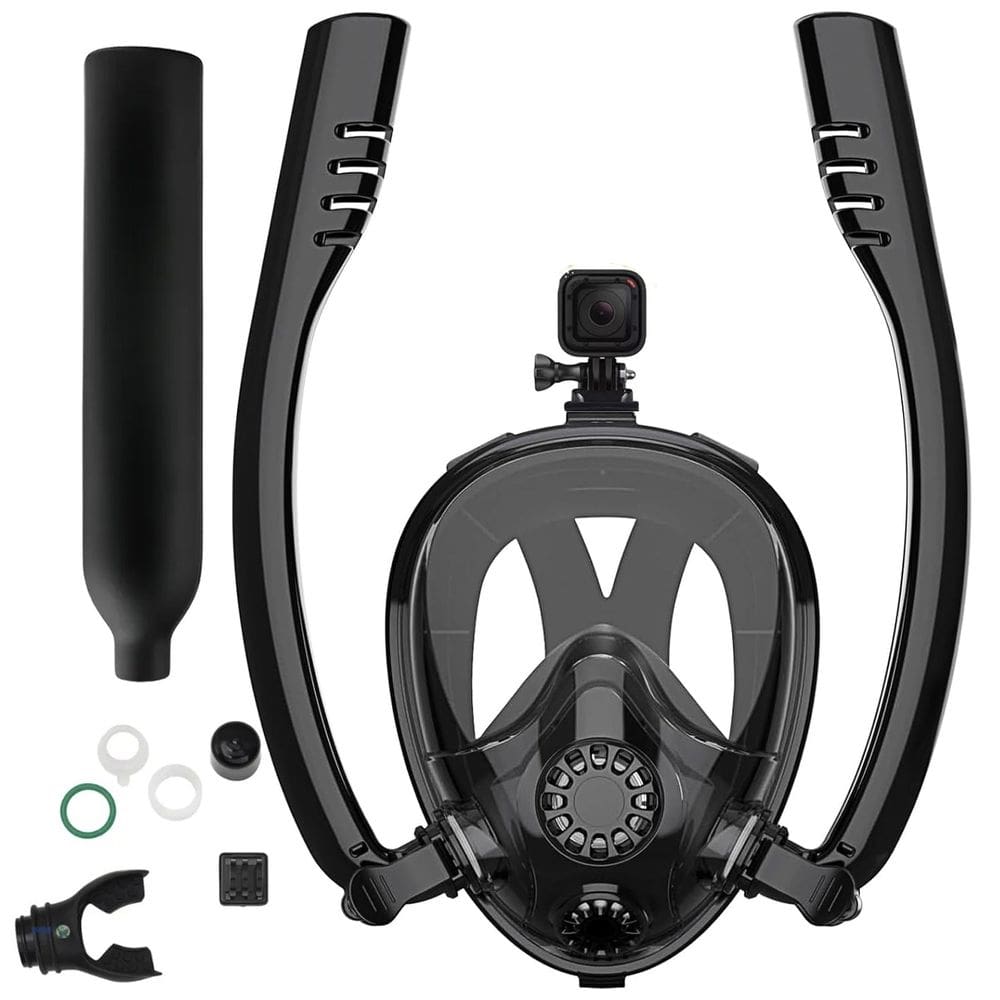 Mascara De Mergulho Cilindro Oxigenio Oculos Snorkel Ar Nataçao Manometro Suporte Camera