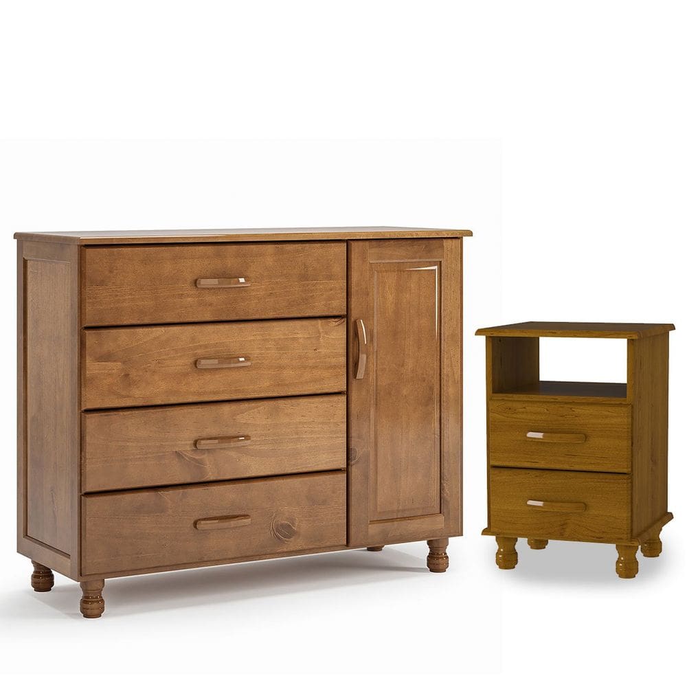 Kit Cômoda Sapateira e Mesa de Cabeceira 100% Madeira Maciça