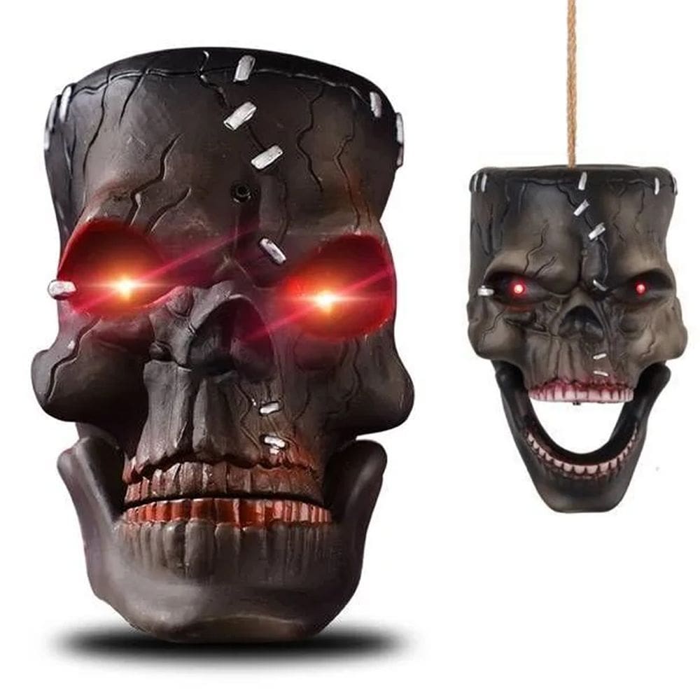 Cranio Caveira Hallowen Terror Assustador Sensor Acende Olhos Mexe Boca Som Decoraçao Terror