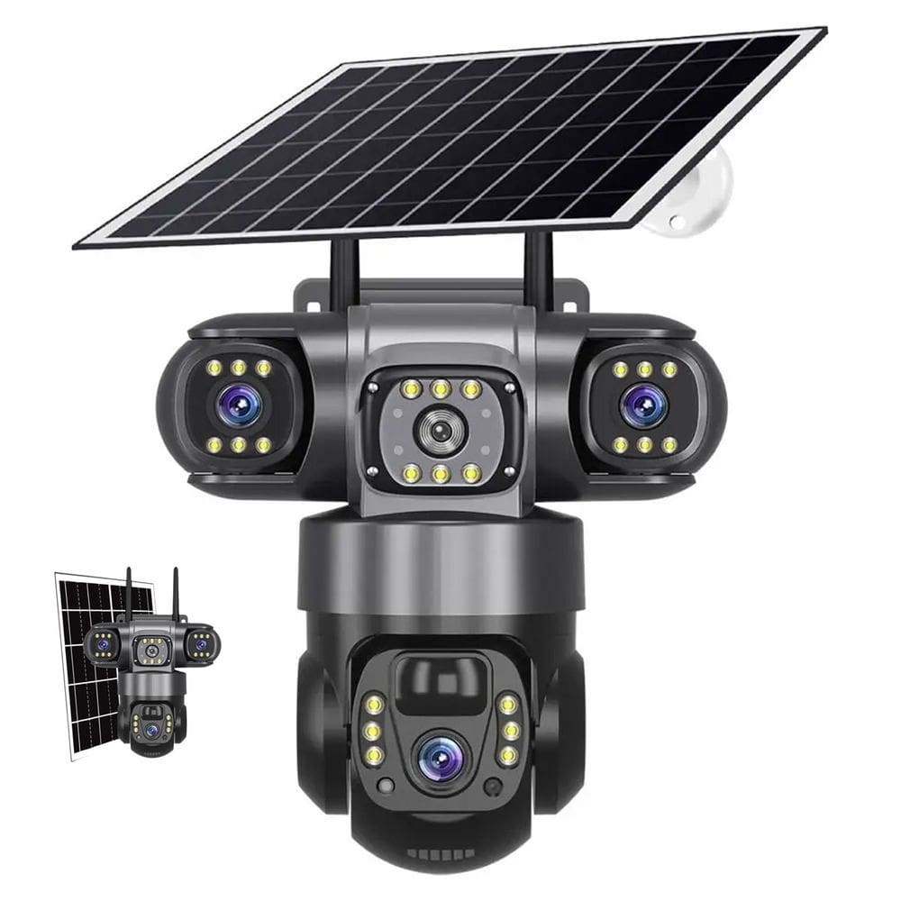 Camera de Segurança Placa Solar 360 Graus Lente Tripla HD WiFi App Sensor Presença Visao Noturna Panoramica Residencial