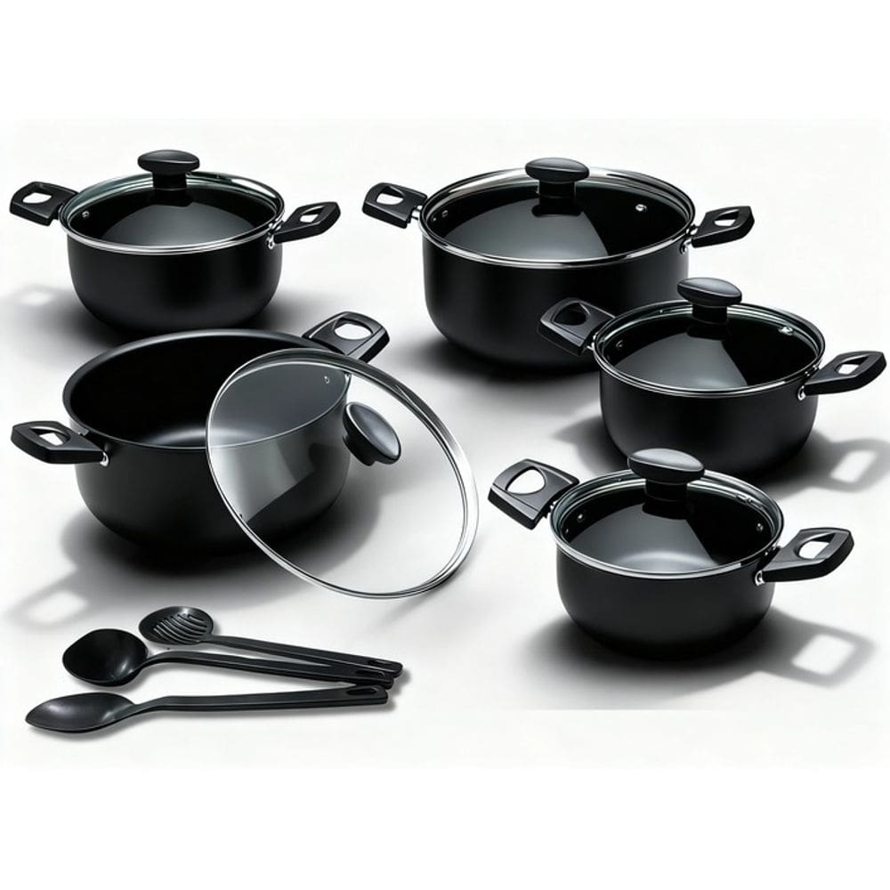 Conjunto Jogo Panela Teflon Antiaderente Tampa Vidro Inmetro