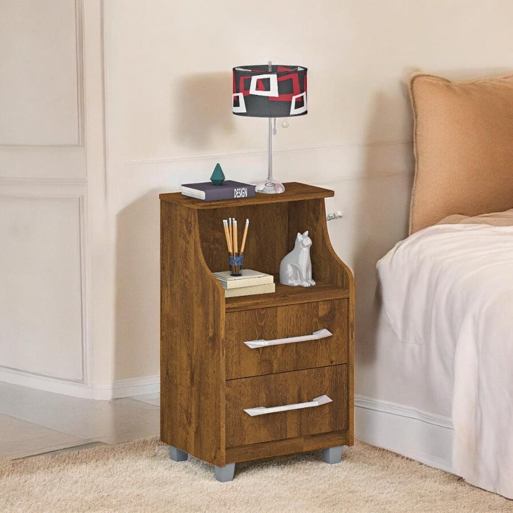 Mesa de Cabeceira com 02 Gavetas Quebéc Malbec