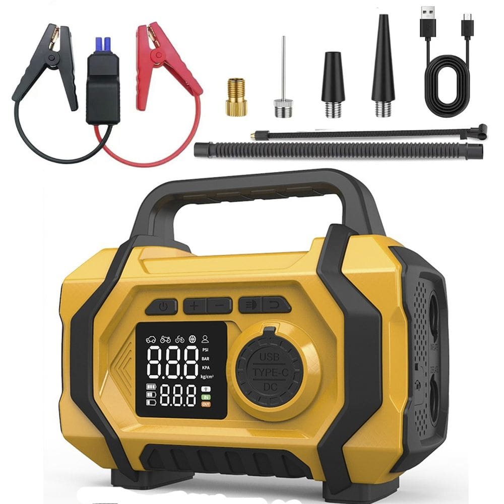Compressor Ar Chupeta Auxiliar Partida Carro Veiculo Enche Pneu Moto Bike Luz Led Carregador Portatil Multiuso