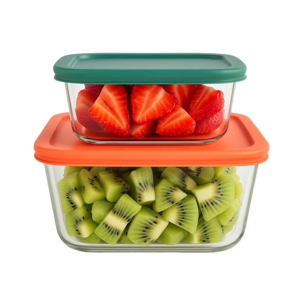 Jogo 2 Potes Herméticos Vidro Quadrado Armazenar Alimentos