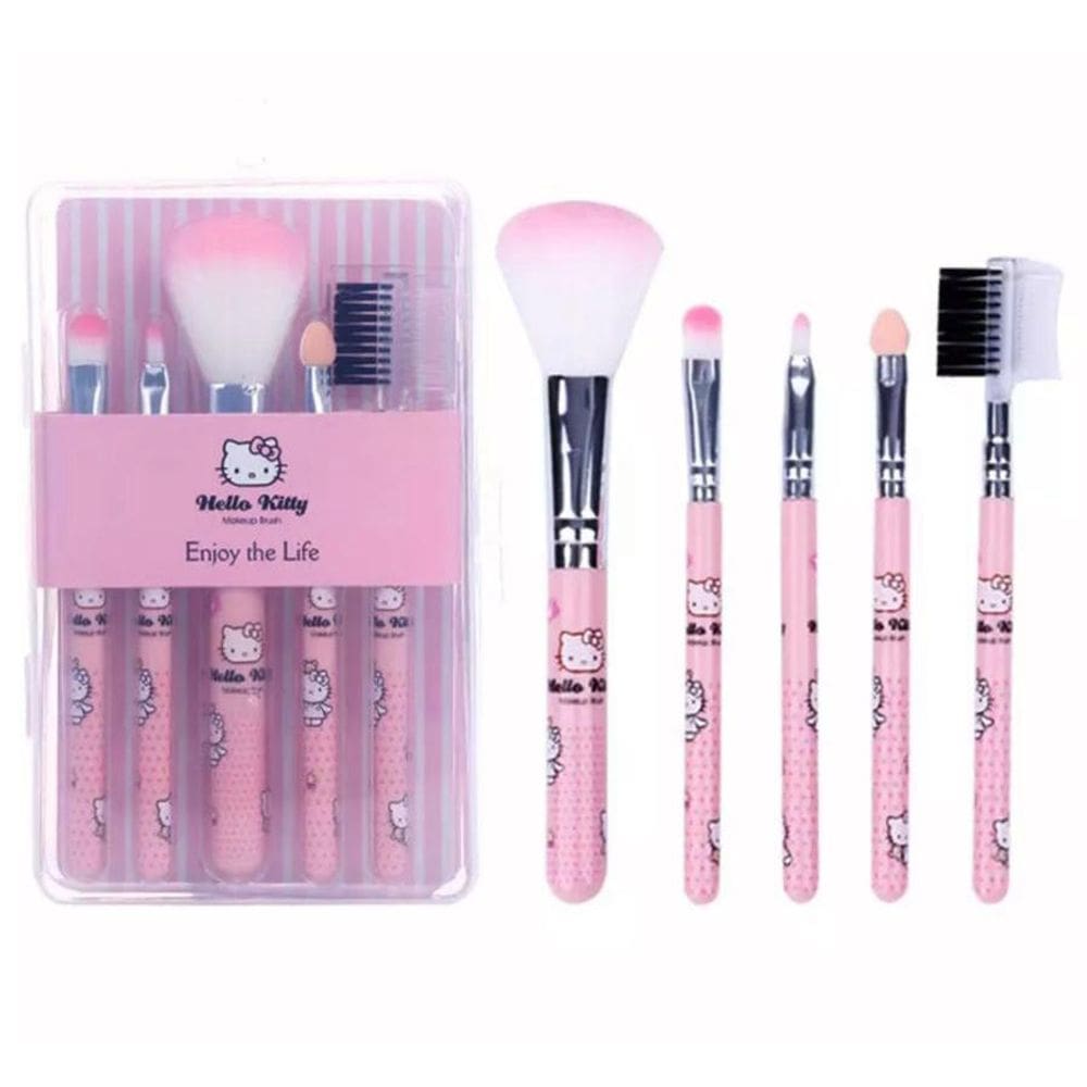 Estojo De Pinceis De Maquiagem 5 Peças Infantil Gatinha Rosa