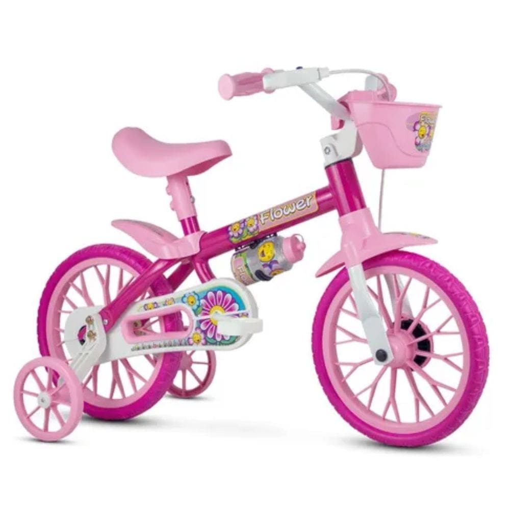 Bicicleta Rosa Nathor Flower Infantil Aro 12 Menina Cestinha