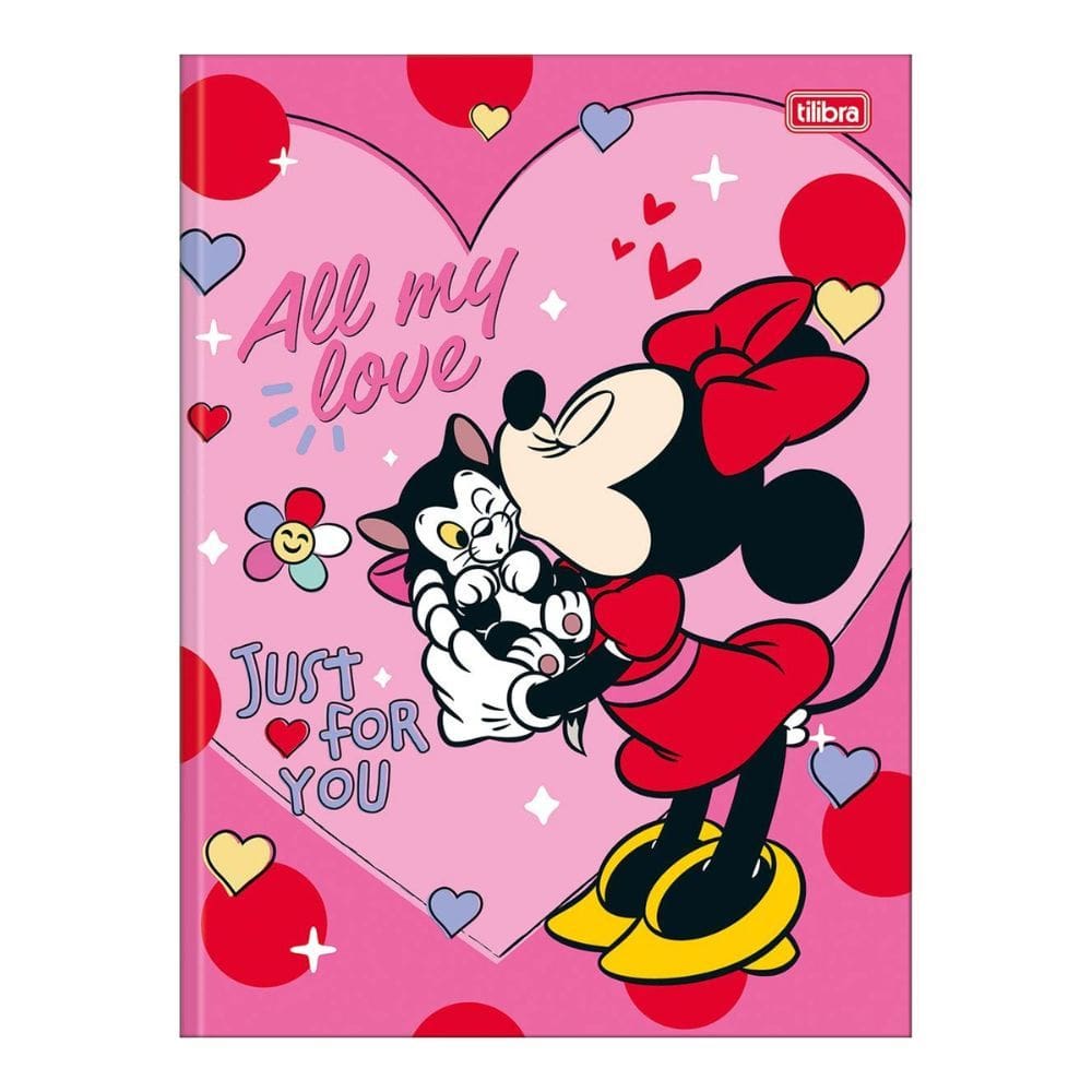 Caderno Infantil Escolar Brochura Grande Capa Dura Minnie Mouse 48 Folhas Pautado c/ Adesivo - Tilibra
