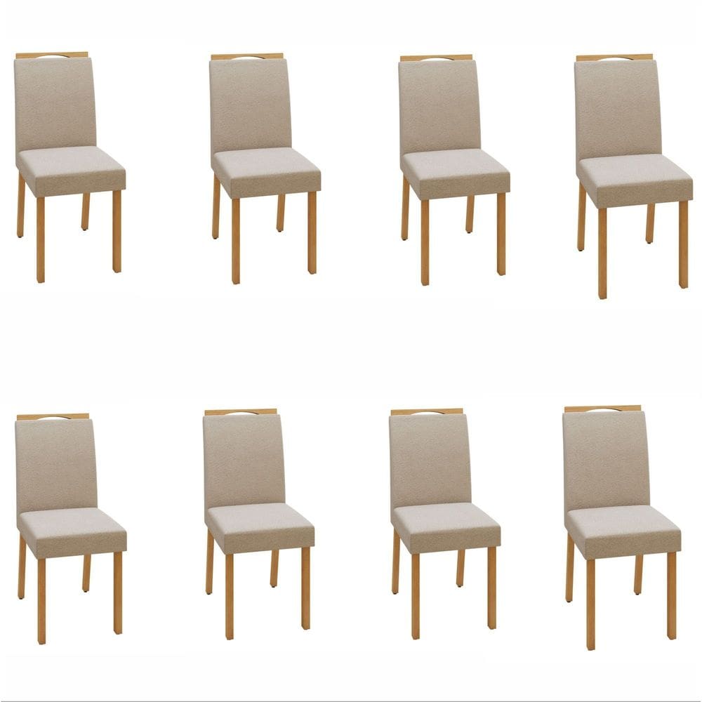 Conjunto 8 Cadeiras para Sala de Jantar Pés Madeira Maciça Lunen Bonna
