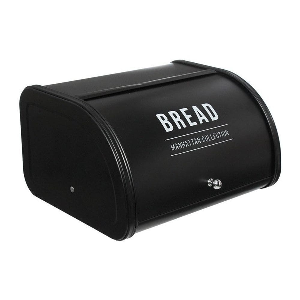 Porta Pão Com Puxador Metal 30cm Estilo Baú Retrô  - Preto - 13 Litros