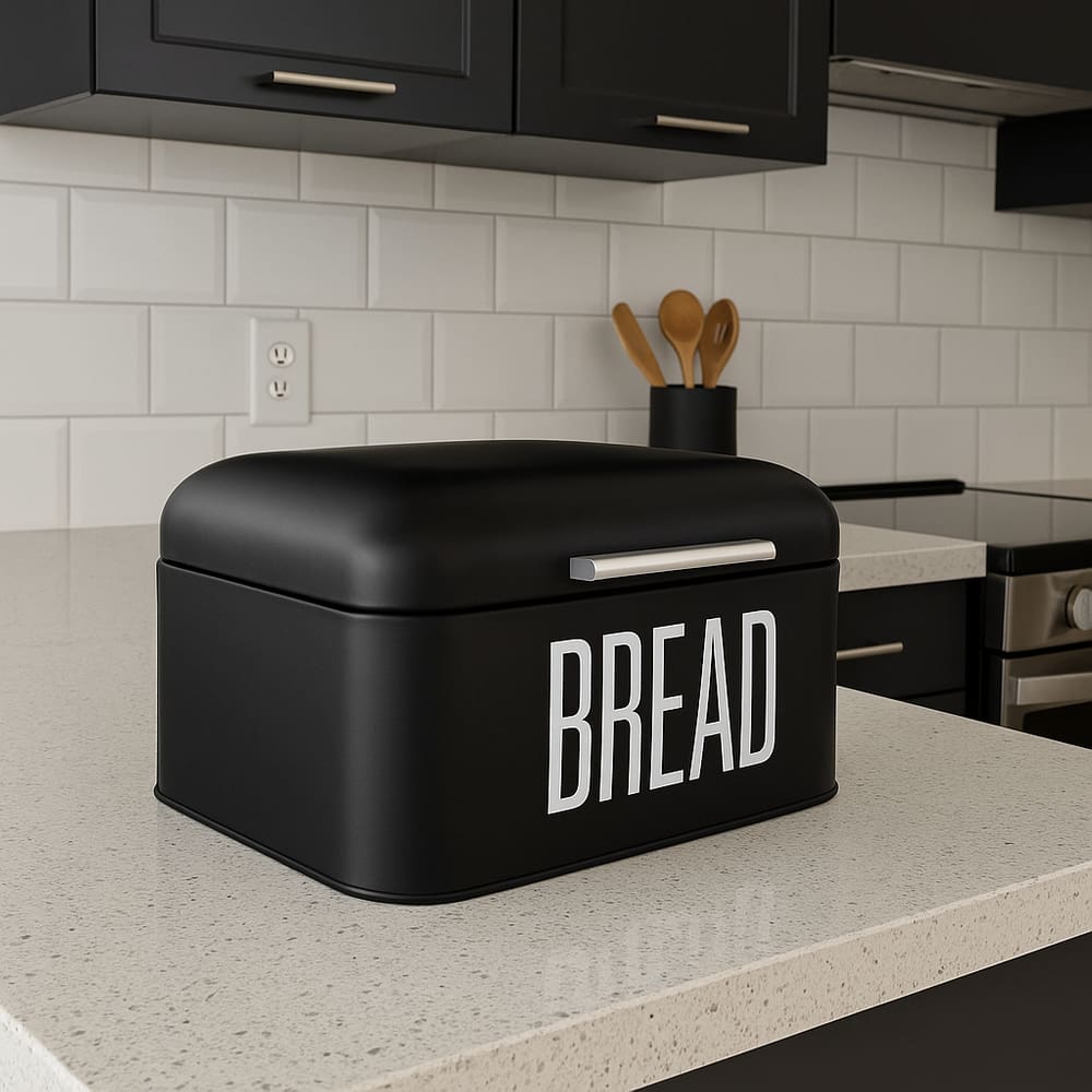 Porta Pão de Aço Metal Estilo Baú Retrô - 20 cm Preto