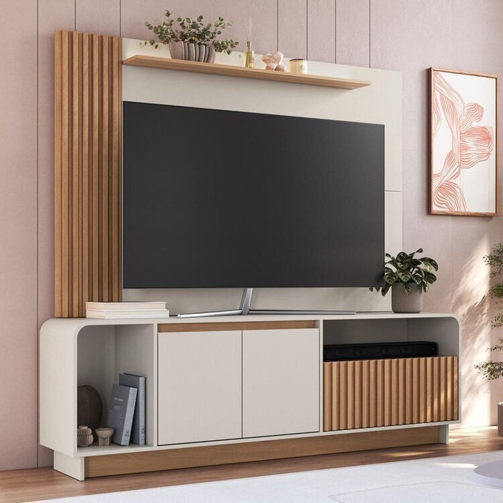 Rack com Painel para Tv até 65 Polegadas Ripado Arizona / Arkansas Freijó/Off White
