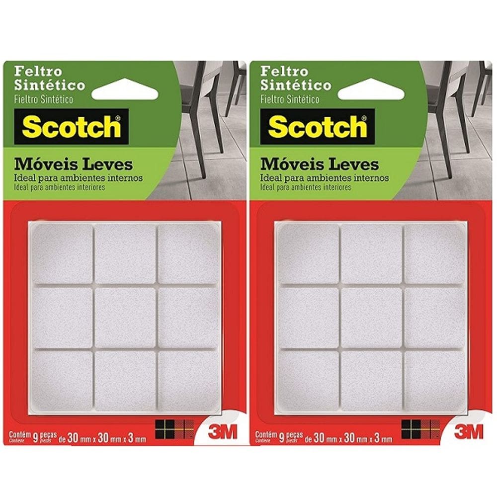 Kit com 18 Feltro Adesivo Cadeira Sofa Quadrado G 30MM SCOTCH 3M