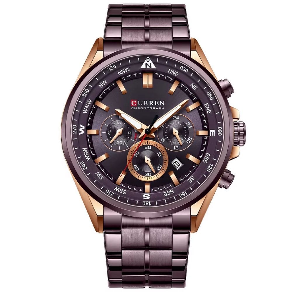 Relógio de pulso masculino aço inoxidável de quartzo casual esportivo