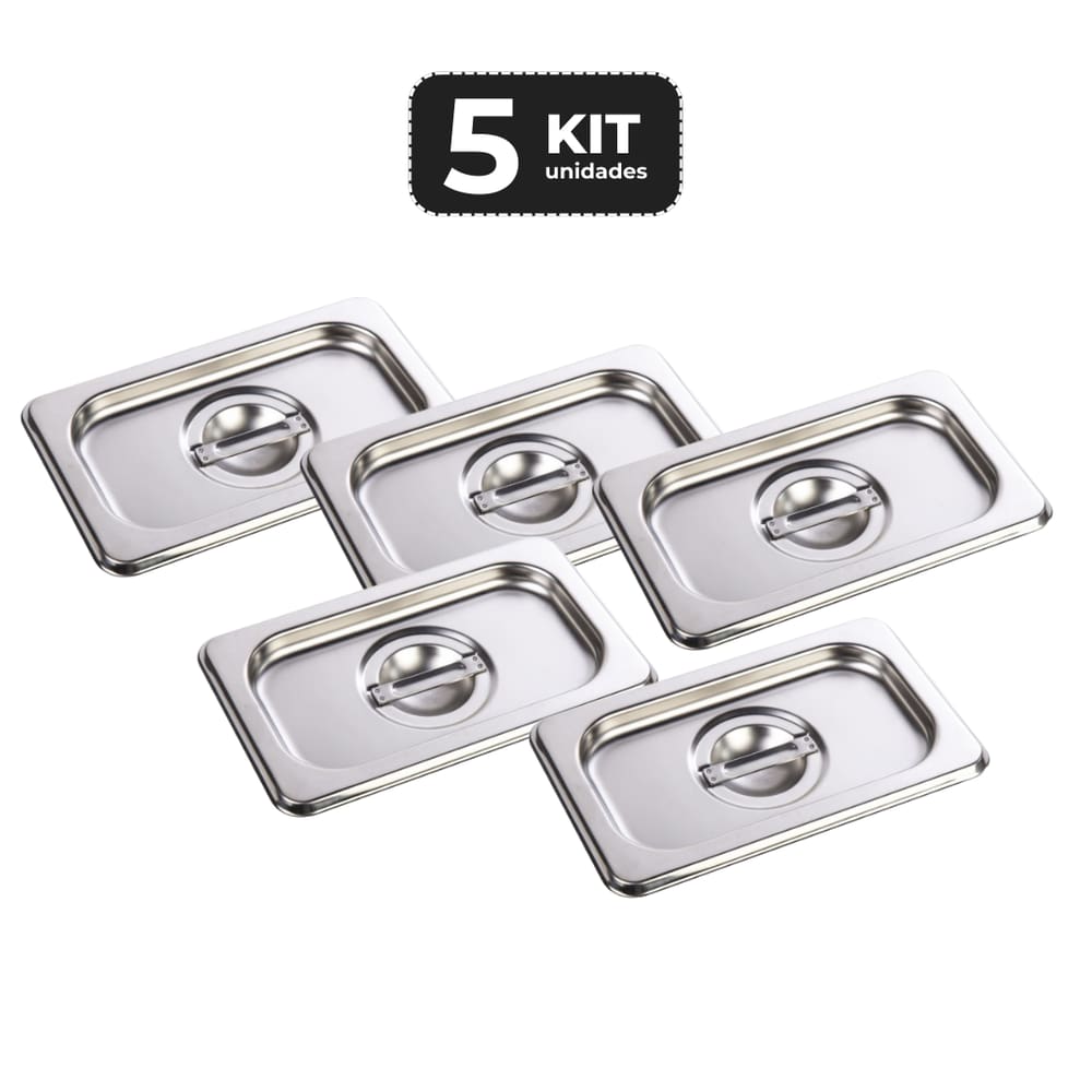 Kit 5 Tampa Para Cuba Sem Recorte Inox 1/9 Gn P/ Buffet