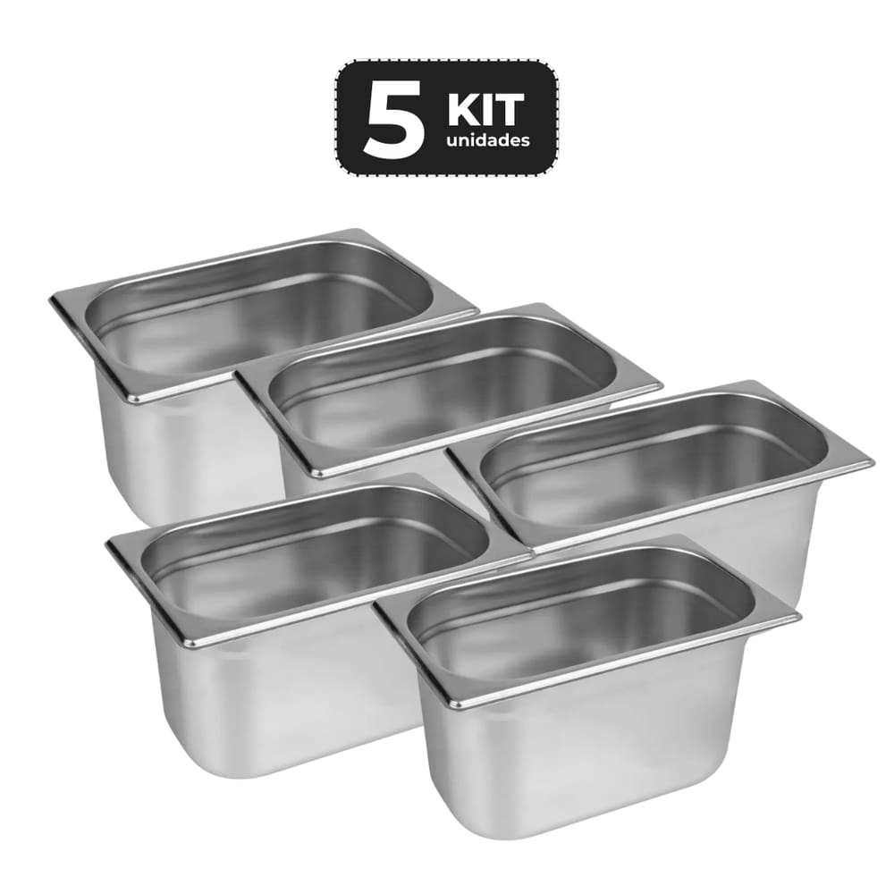 Kit 5 Cuba Sem Alca Inox 1/3 Gn 150 Para Buffet