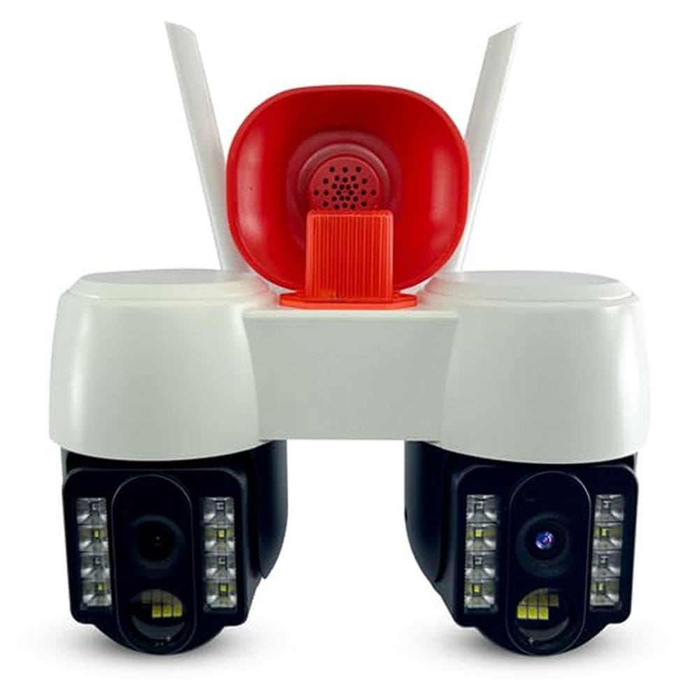 Camera de Segurança Duas Lentes Wifi APP Grava Voz PTZ Alerta Som Sirene Sensor Movimento Microfone Visao Noturna