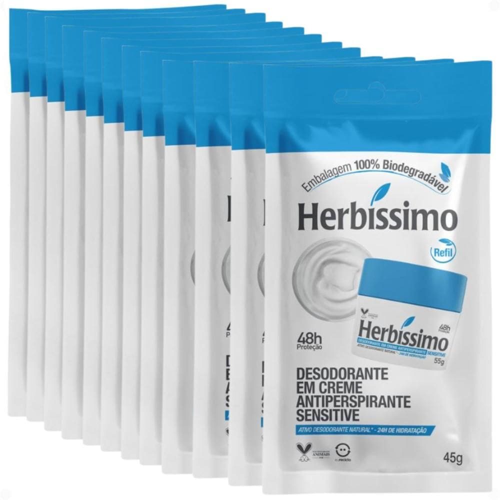 Kit Herbíssimo Refil Sensitive: 12 Desodorantes Cremes Antiperspirantes 45g