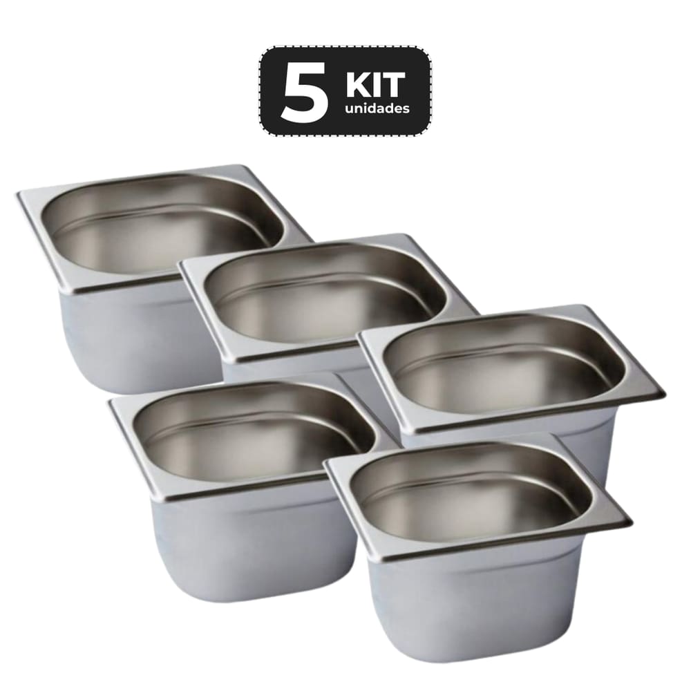 Kit 5 Cuba Sem Alca Inox 1/6 Gn 100 Para Buffet