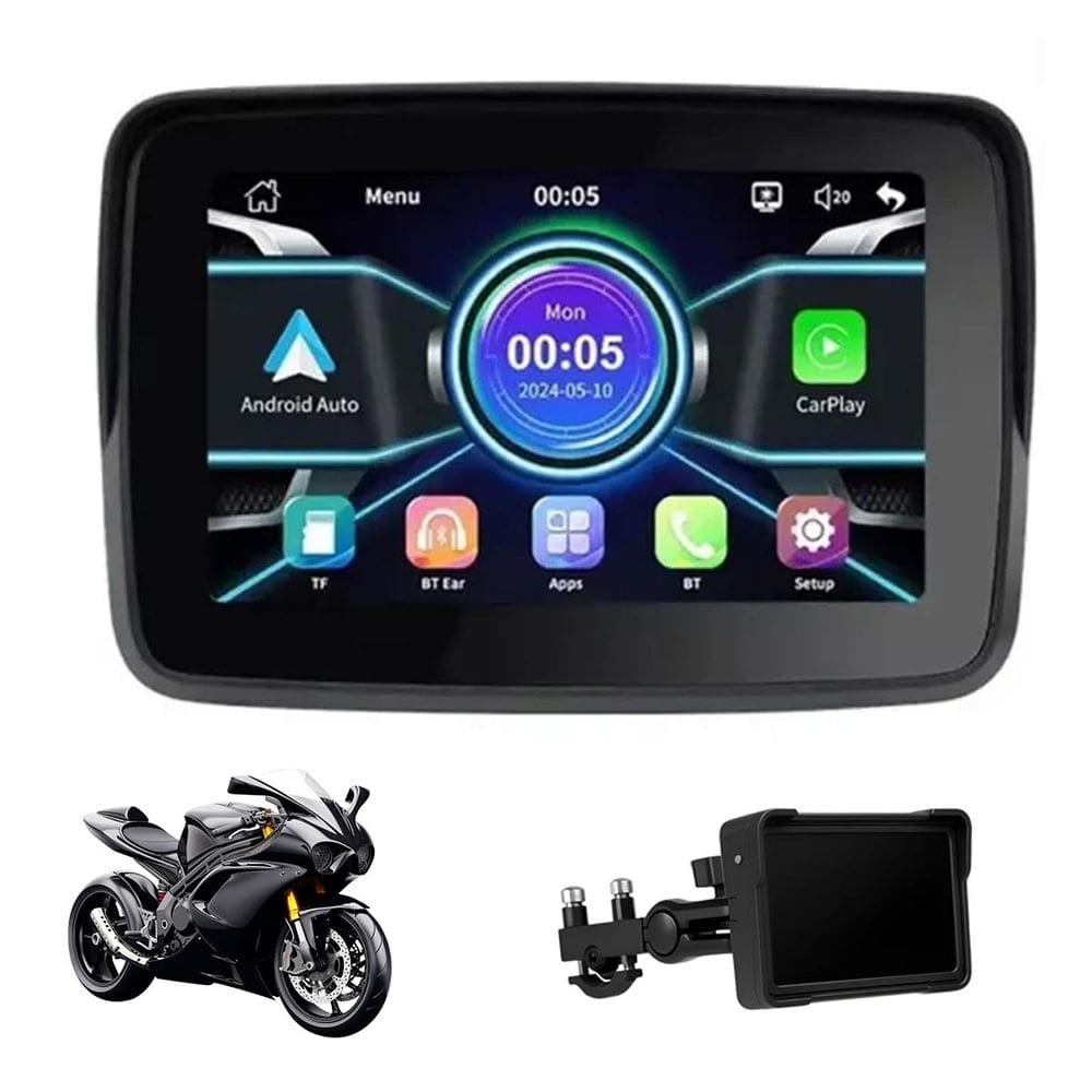 Navegador Central Multimidia Moto 5 Polegadas Touch Carplay Android Auto GPS Bluetooth Motocicleta Segurança