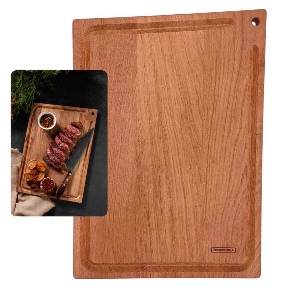 Tábua de Corte Tramontina em Madeira Maciça para Cozinha Churrasco e Preparos 20x33cm