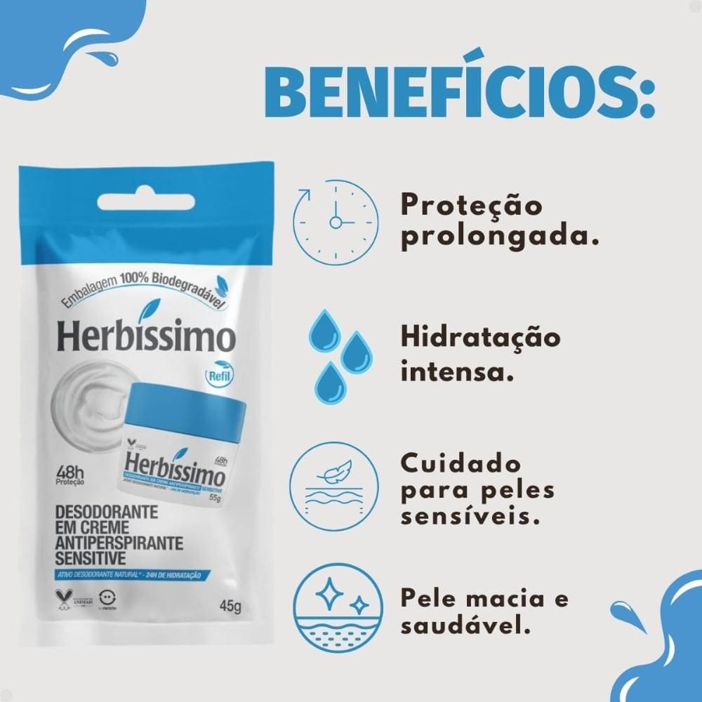 Desodorante Creme Refil Herbíssimo Sensitive Antiperspirante 45g