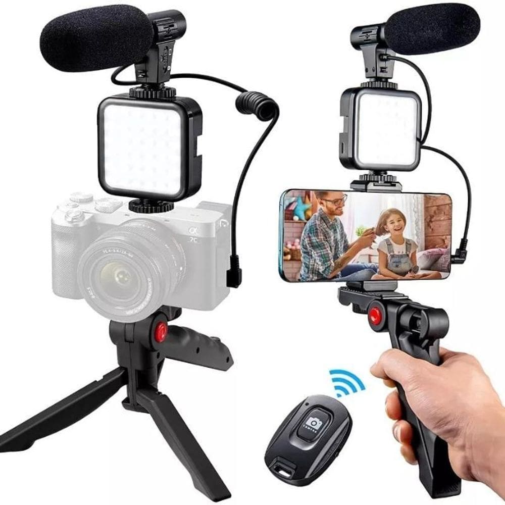 Kit Youtube Vlog Live Com Led Tripe Para Celular E Camera