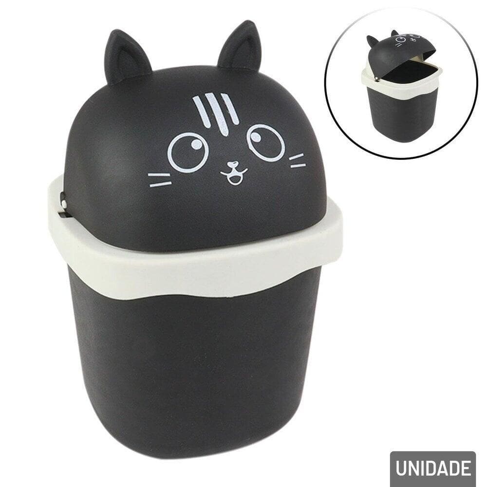 Lixeira de Plástico 1,5L Gato Preta - Tudo em Caixa