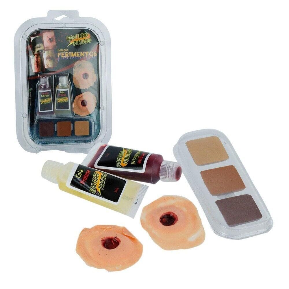 KIT Ferimento Falso Halloween 2 Furos - Tudo em Caixa
