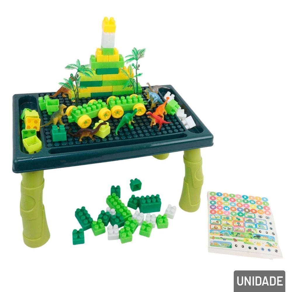 Mesa com Blocos de Montar 80 Pçs Dino Mega Inblox - Tudo em Caixa