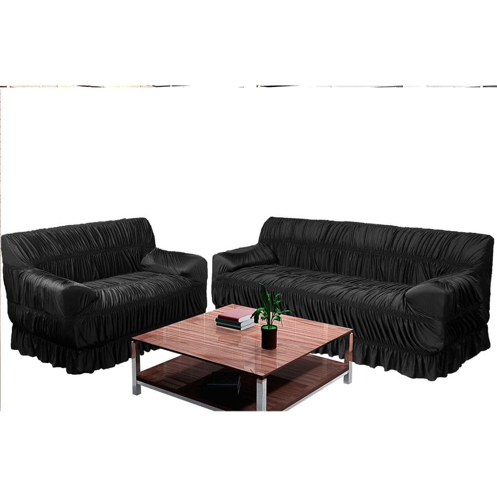 Capa De Sofá Em Malha 2 E 3 Lugares 21 Elásticos - Preto