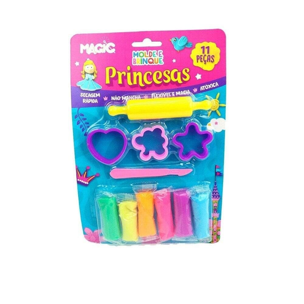 Massinha de Modelar 11 Peças com Molde Princesas - Tudo em Caixa