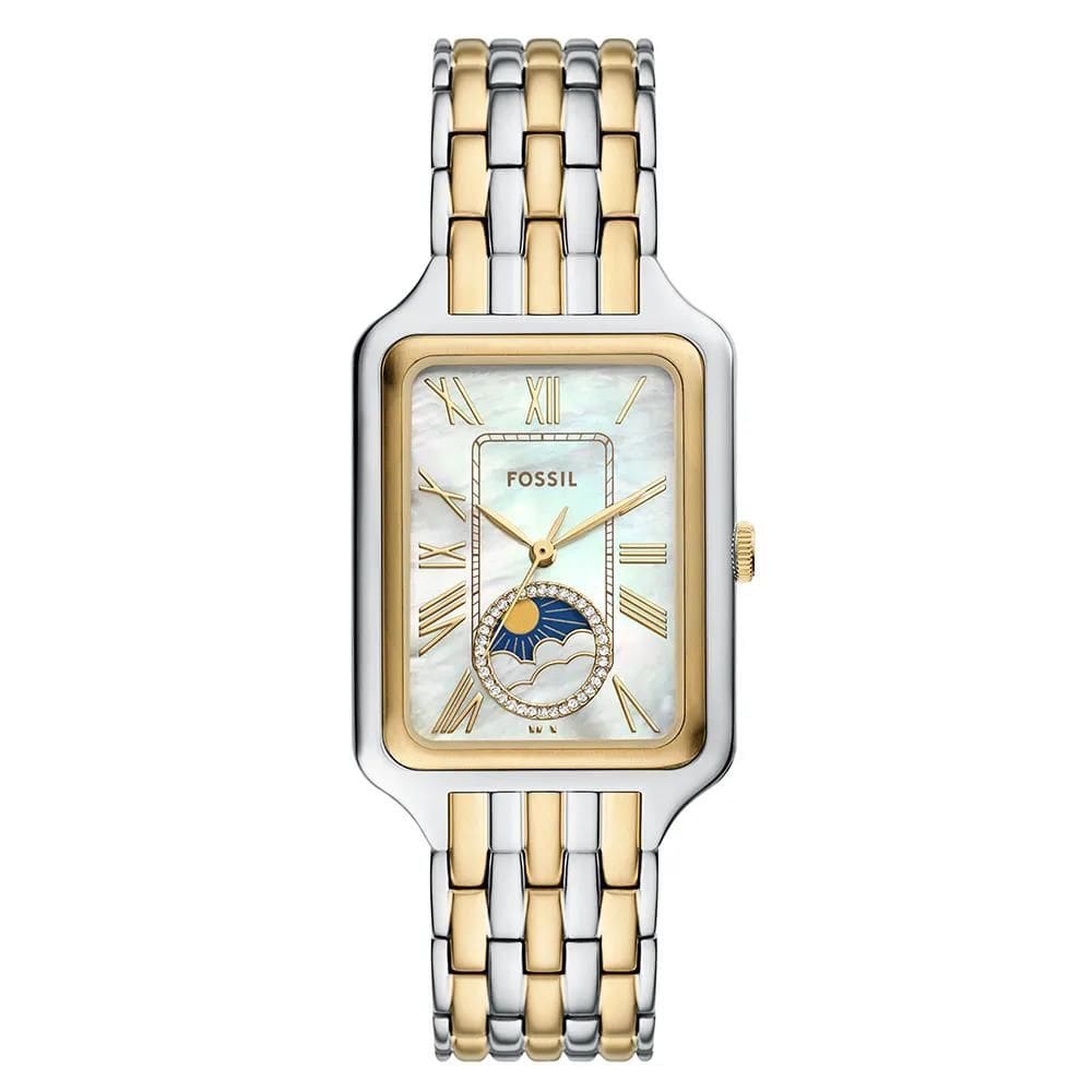 Relógio Fossil Feminino Ref: Es5399/1bn Sol E Lua Retangular Bicolor