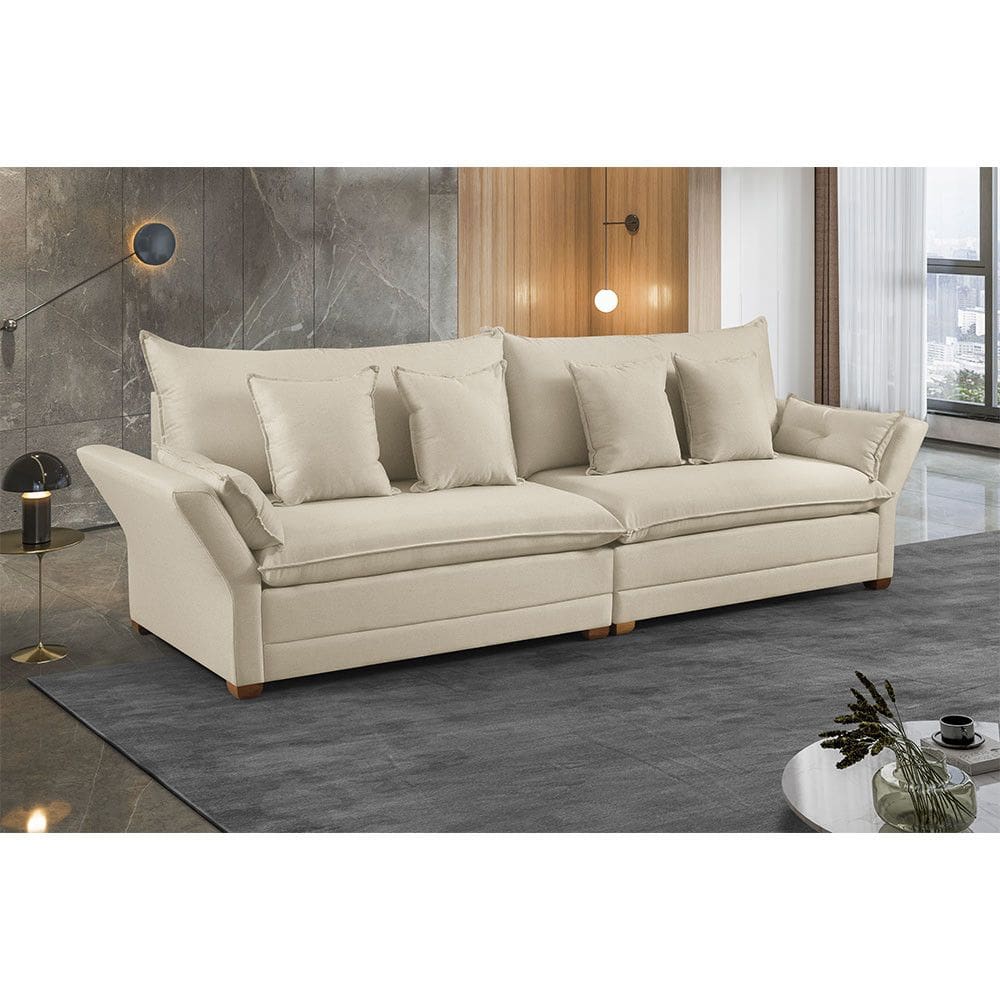 Sofá Fixo 3 Lugares M-198 2,30m Molas Bonnel Almofadas Soltas Linho Estofados Martins