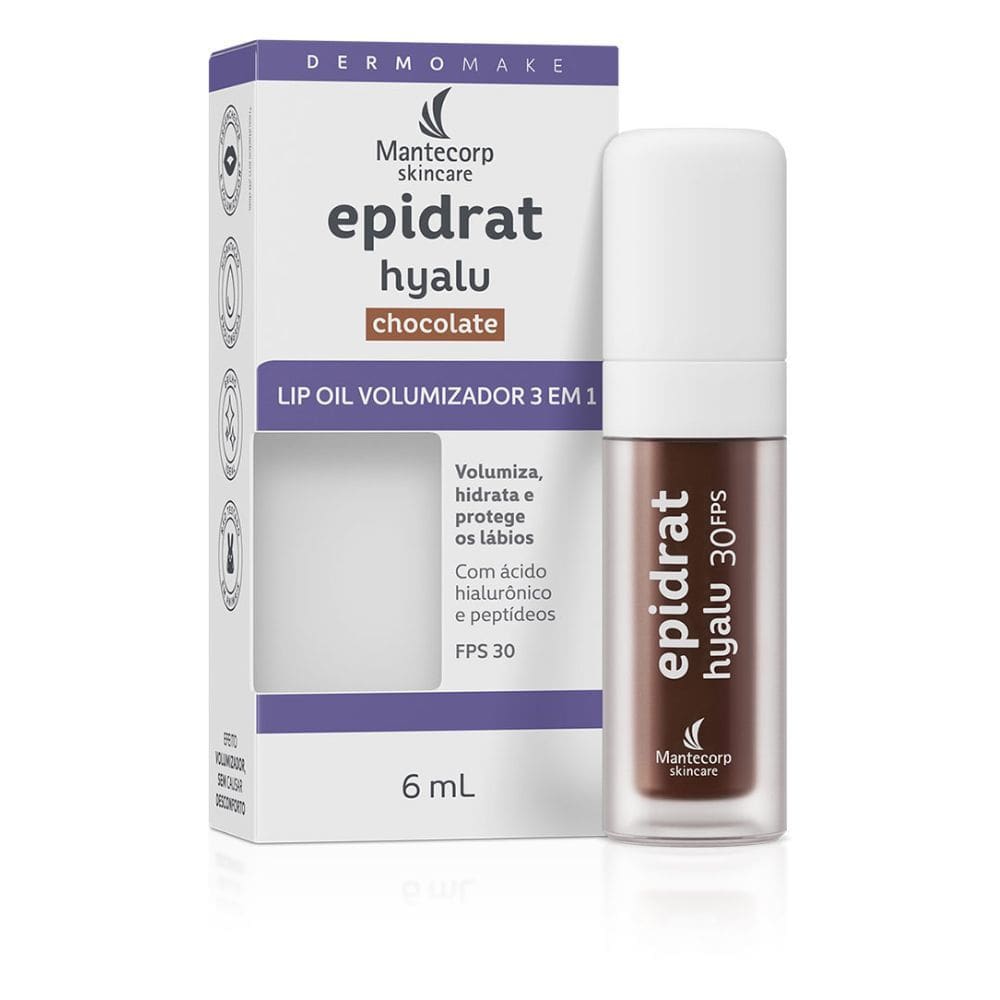 Lip Oil Mantecorp Skincare Epidrat Hyalu Chocolate Volumizador 3 em1 com 6ml