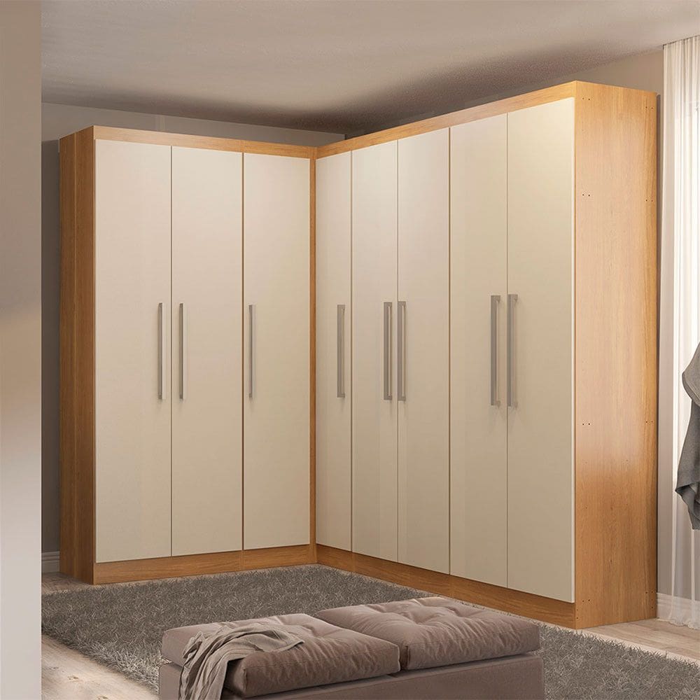 Guarda Roupa Casal de Canto Modulado 166-240x218cm Selene 5 Peças MDP Carvalho Menu Móveis