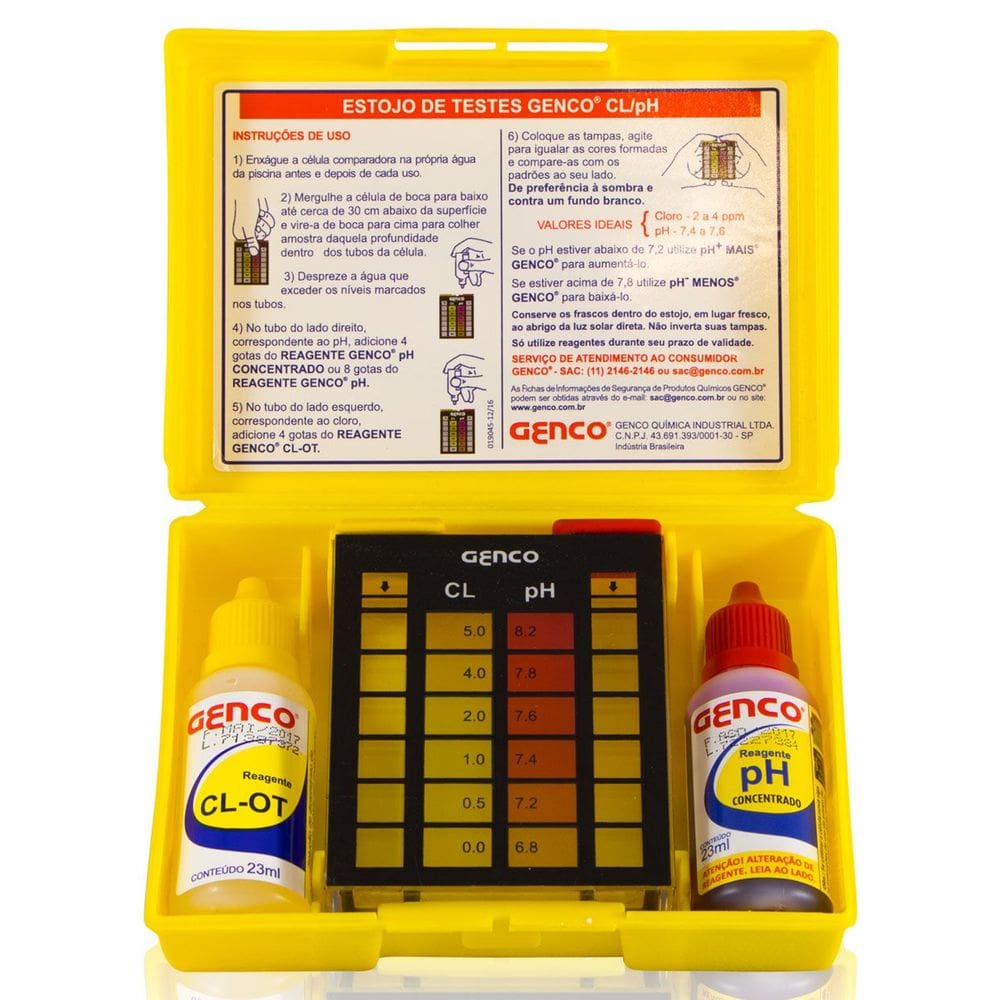 Estojo Kit para Análises de água Genco - Kit completo medir Cloro e PH de água